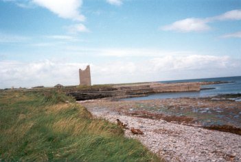 A picture of Easkey pier, with the castle in the backround, Co Sligo